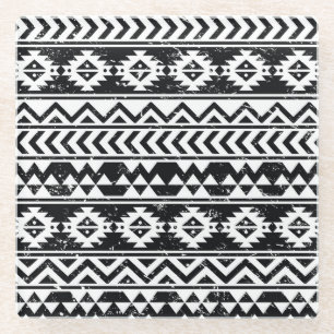 Dessous-de-verre En Verre Tribu aztèque : motif blanc grinçant.