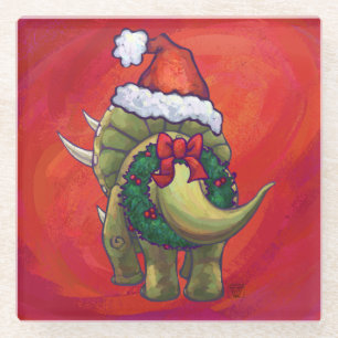 Dessous-de-verre En Verre Tricératops Noël En Rouge