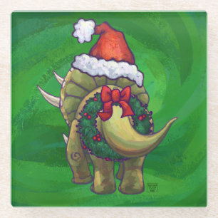 Dessous-de-verre En Verre Triceratops Noël Vert