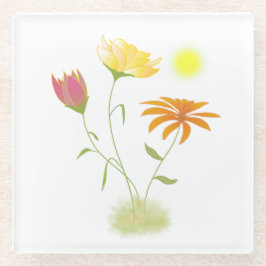 Dessous-de-verre En Verre Trois fleurs au soleil - transparentes.