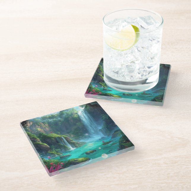 Dessous-de-verre En Verre Tropical Falls & Crystal Glow (Incliné)