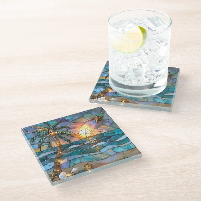 Dessous-de-verre En Verre Tropical Sunset Glass Coaster (Incliné)
