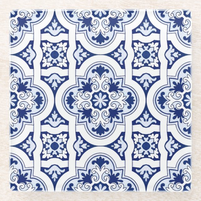 Dessous-de-verre En Verre Tuile bleue portugaise (Devant)