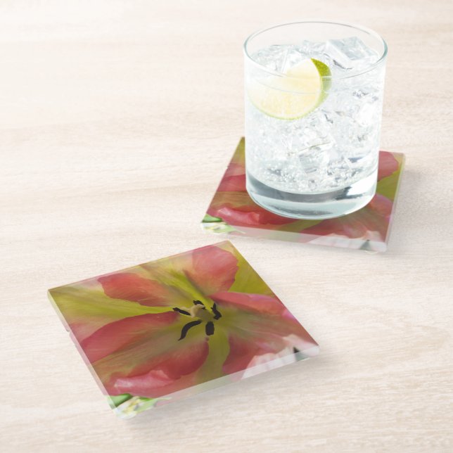 Dessous-de-verre En Verre Tulipe rose et jaune (Incliné)