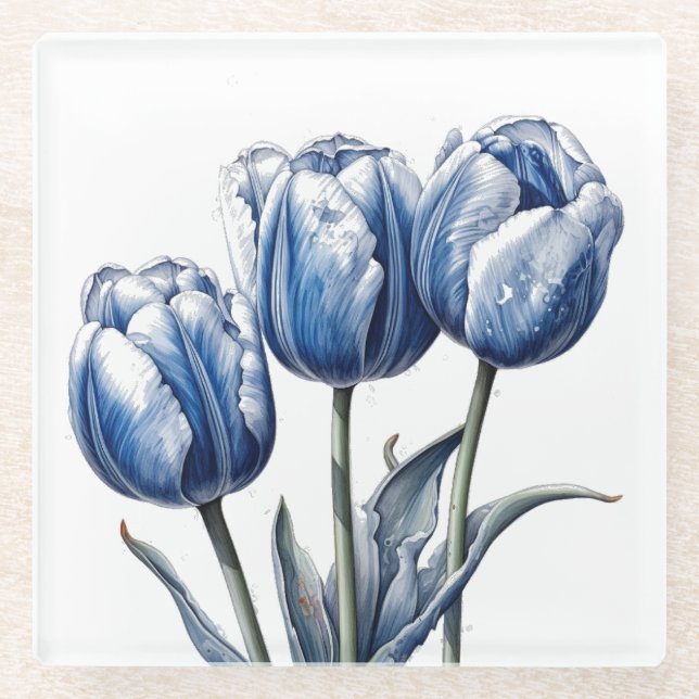 Dessous-de-verre En Verre Tulipes en bleu Delft (Devant)