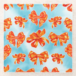 DESSOUS-DE-VERRE EN VERRE TURQUOISE & ORANGE AUTOMNE FEUILLES BOWS CITROUILL