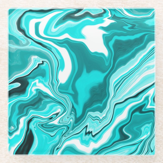 Dessous-de-verre En Verre Turquoise, Turquoise et Marbre blanc (Devant)