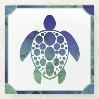 Dessous-de-verre En Verre Turtle - Blue