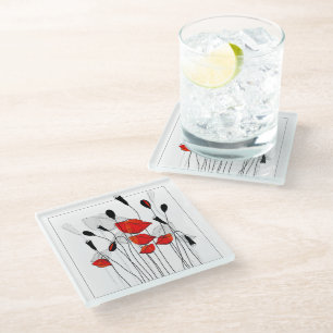 Dessous-de-verre En Verre Un cadre de pavots rouges