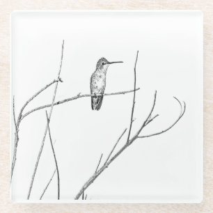 Dessous-de-verre En Verre Un colibri sur un bâton