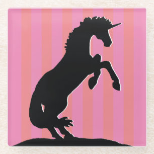 Dessous-de-verre En Verre Unicorne d'élevage noir (rayé rose)