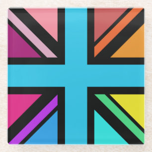 Dessous-de-verre En Verre Union Jack/Drapeau Multicolore+Noir
