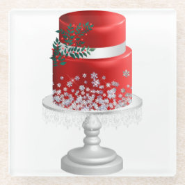 DESSOUS-DE-VERRE EN VERRE VACANCES ROUGES ET BLANCHES GÂTEAU DE NOËL