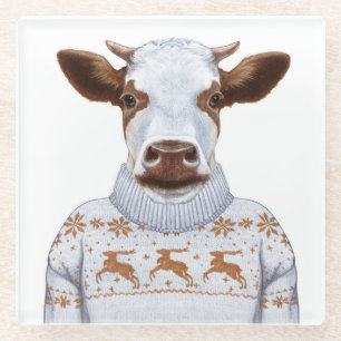 Dessous-de-verre En Verre Vache à chandail de Noël
