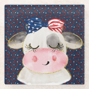 DESSOUS-DE-VERRE EN VERRE VACHE BLEUE ROUGE PATRIOTIQUE