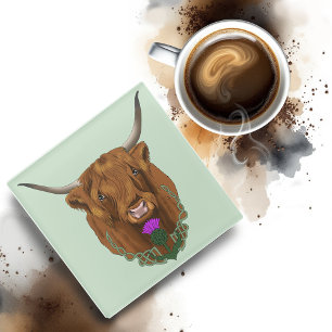 Dessous-de-verre En Verre Vache Écossaise des Highlands Thistle Celtique Vio
