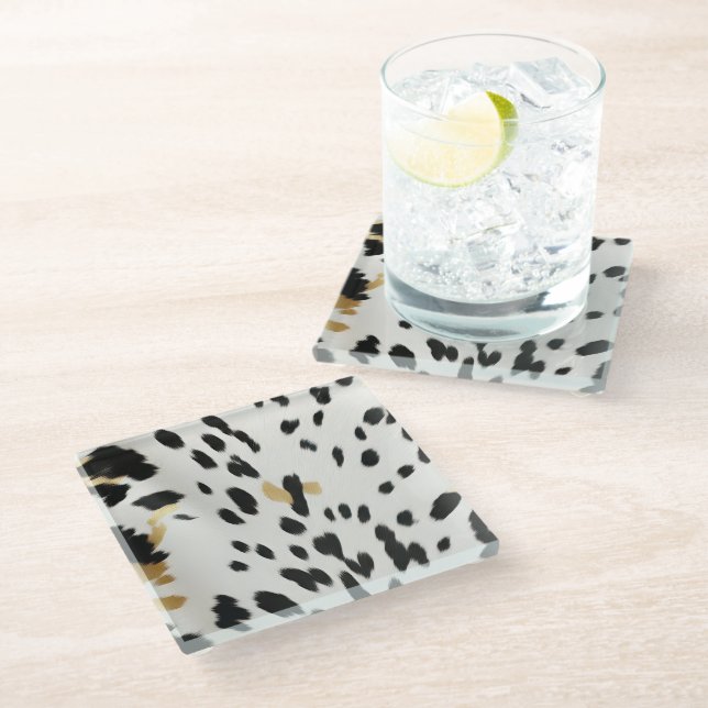 Dessous-de-verre En Verre Vachette blanche noire (Incliné)