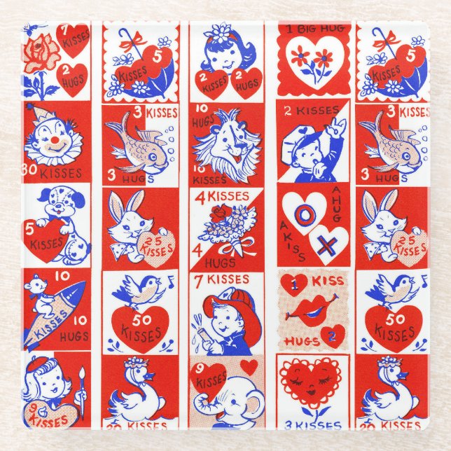 Dessous-de-verre En Verre Valentine Retro Love Hugs Motif (Devant)