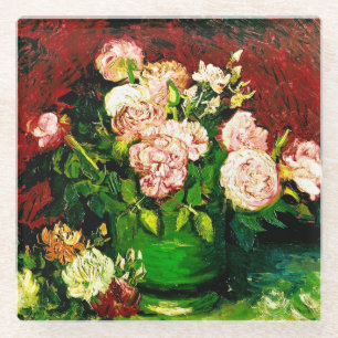 Dessous-de-verre En Verre Van Gogh Peonies et Roses