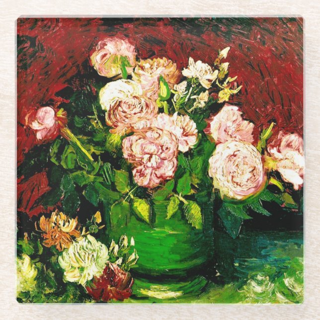 Dessous-de-verre En Verre Van Gogh Peonies et Roses (Devant)