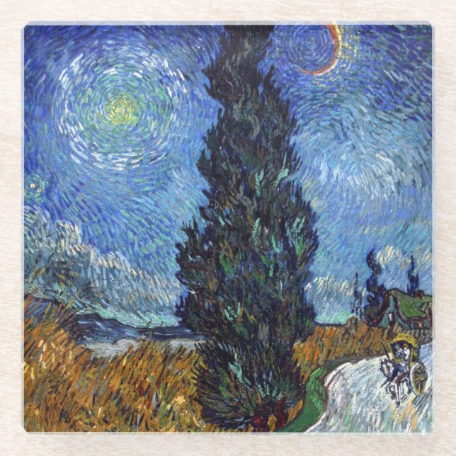 Dessous-de-verre En Verre Van Gogh Road Avec Cyprès Impressionnisme (Devant)