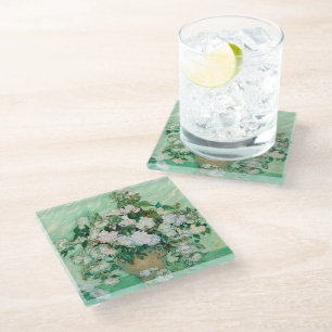 Dessous-de-verre En Verre Van Gogh Vase avec roses roses Vintages