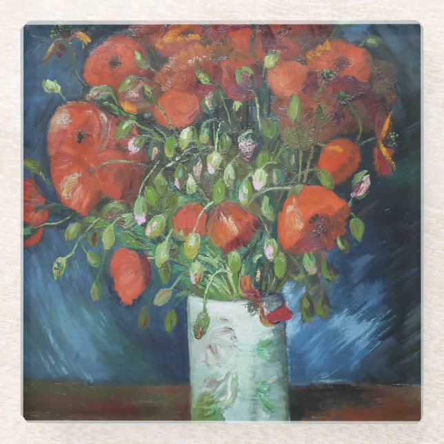 Dessous-de-verre En Verre Vase avec des pépites rouges Vincent van Gogh Carr (Devant)
