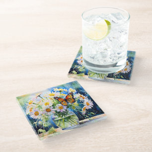 Dessous-de-verre En Verre Vase de marguerites joli floral