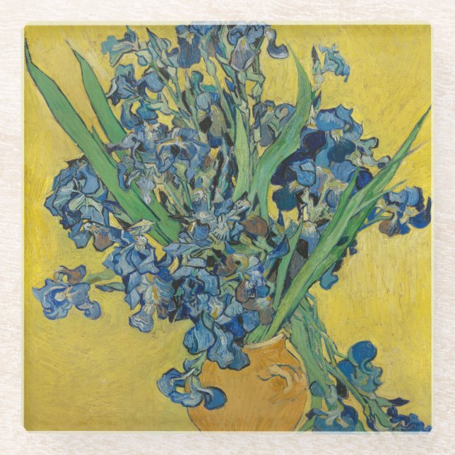 Dessous-de-verre En Verre Vase Van Gogh avec Iris Classic Impressionnisme (Devant)