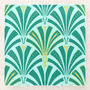 Dessous-de-verre En Verre Ventilateur Art déco motif - turquoise sur aqua