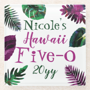 Dessous-de-verre En Verre Vert, Berry Feuilles rose Hawaii 5-0 50e anniversa