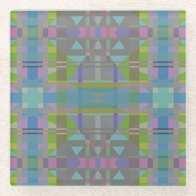 Dessous-de-verre En Verre Vert bleu violet géométrique (Devant)