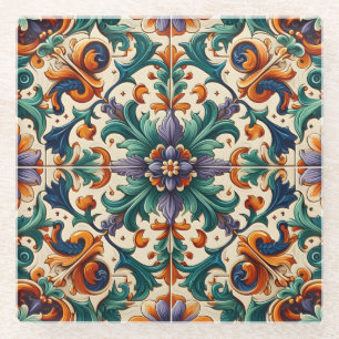 Dessous-de-verre En Verre Vert orange violet portugais Azulejos Carreaux Art