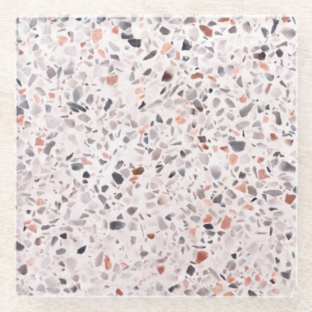 Dessous-de-verre En Verre Vieille texture terrazzo, motif d'hamper. (Devant)