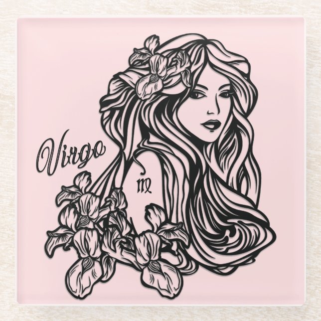 Dessous-de-verre En Verre Vierge Zodiac rose (Devant)