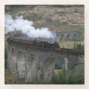 Dessous-de-verre En Verre Vieux train de vapeur sur le viaduc de Glenfinnan