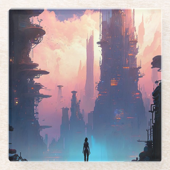 Dessous-de-verre En Verre Ville futuriste de science-fiction (Devant)