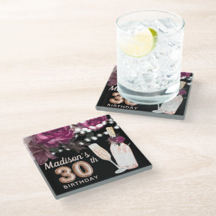 Dessous-de-verre En Verre Vin noir Luxe personnalisé 30e anniversaire