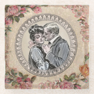 Dessous-de-verre En Verre Vintage Gibson Girl Antique Love Mariage Valentine