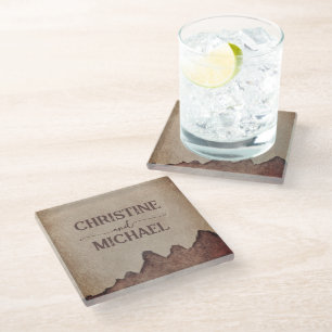Dessous-de-verre En Verre Vintage papier rustique brun montagnes mariage