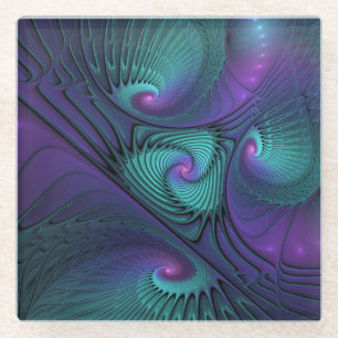 Dessous-de-verre En Verre Violet Rencontre Turquoise Moderne Art Fractal Abs