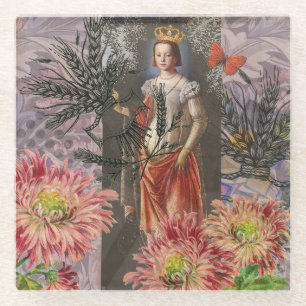 Dessous-de-verre En Verre Virgo Woman Portrait Antique Coloré Riche