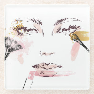 Dessous-de-verre En Verre Visage de maquillage d'aquarelle
