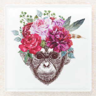 Dessous-de-verre En Verre Visage de singe de fleur