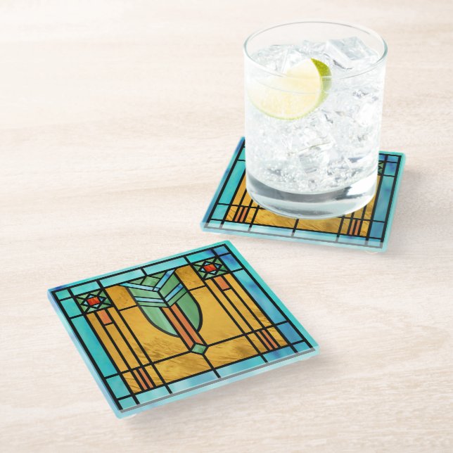 Dessous-de-verre En Verre Vitrail Art Déco 3 (Incliné)