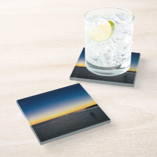 Dessous-de-verre En Verre Voile du port bleu jaune coucher de soleil Photo