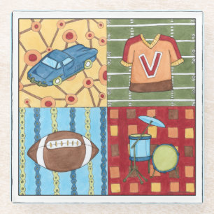 Dessous-de-verre En Verre Voiture, le Jersey, football et kit de tambour