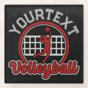 Dessous-de-verre En Verre Volleyball AJOUTER LE NOM Spike Ball Attaque Équip