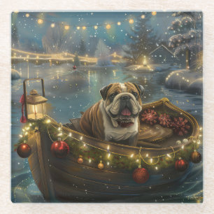 Dessous-de-verre En Verre Voyage du festival de Noël de Bulldog