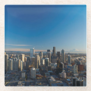 Dessous-de-verre En Verre Vue aérienne d'horizon de ville de Seattle